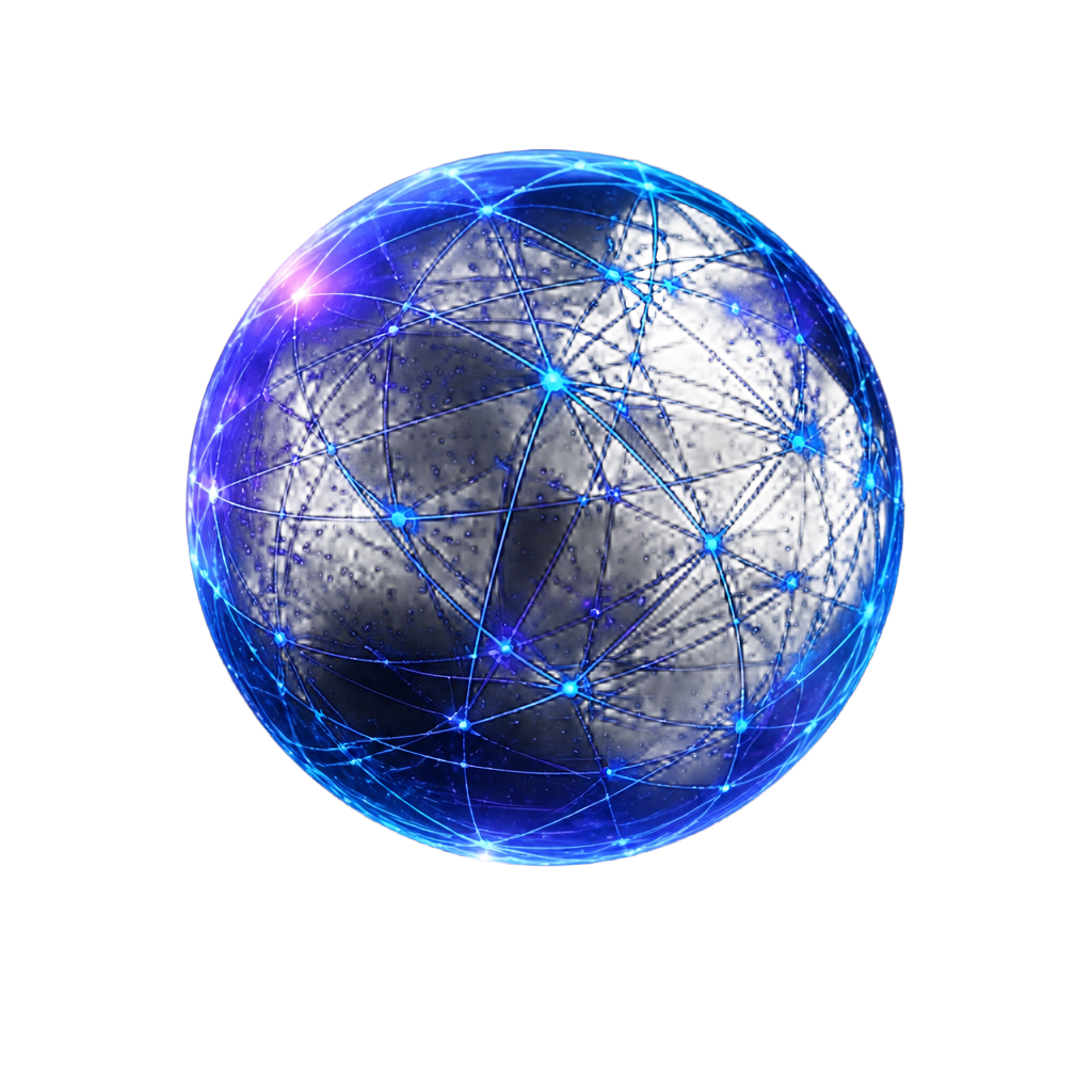Abstract 3D network globe representing AB Technologies' global engineering